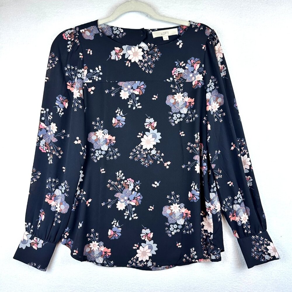 Loft Dark Floral Blouse Womens Size XS Forest Fairy Office Brunch Resort Travel